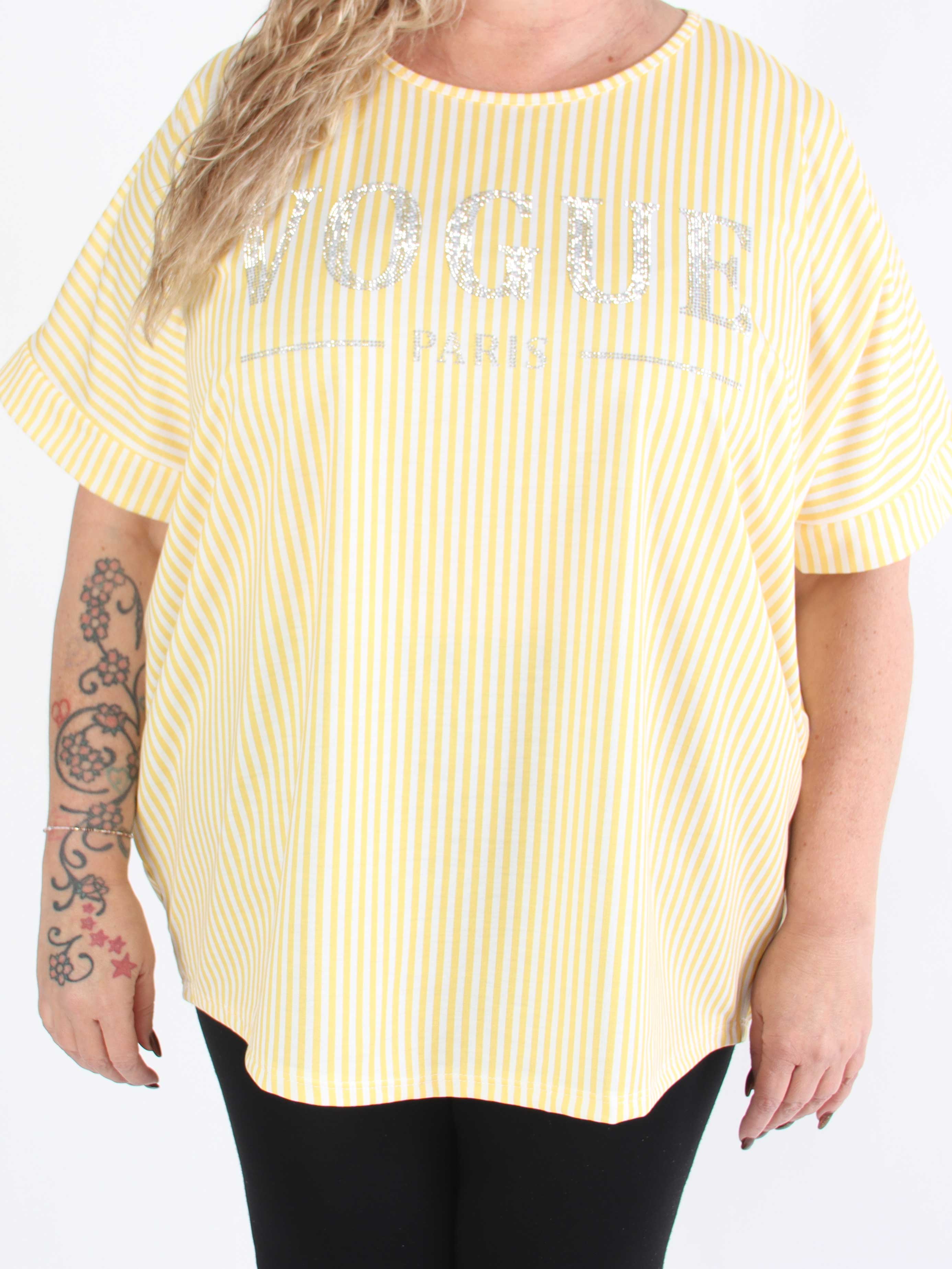 Mintu Stripe - Plus size t-shirt med vogue stående med glittrande similisten